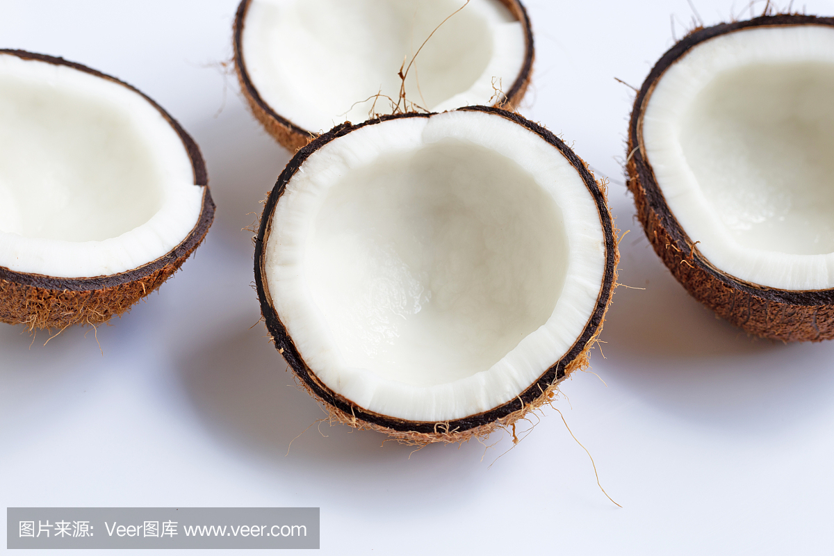 成熟的椰子。俯視圖熱帶水果。